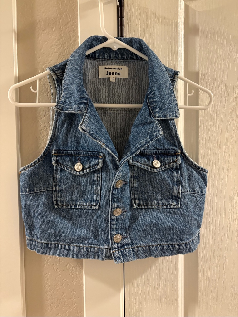 Reformation Jeans Cropped Denim Trucker button front vest top - size 4